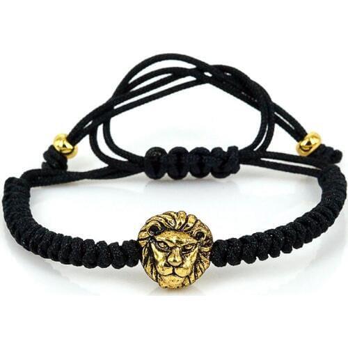 Lion Bracelet Men Jewelry 2018 Black Cord Rose Gold Leo King Head Charm Macrame Bracelets Bangles Pulseira Masculina