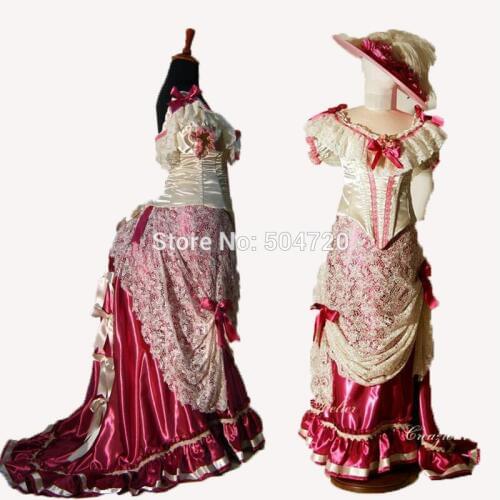 Tailored! red Duchess Queen Marie Antoinette Period Masquerade Theatre Civil war Gown dress HL-293