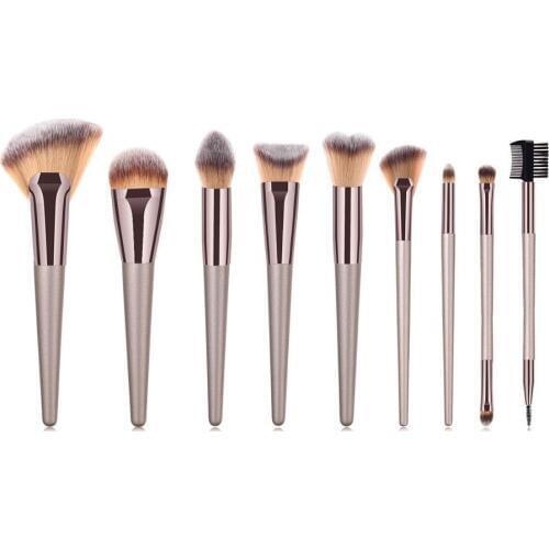 9pcs/set champagne makeup brushes set for cosmetic foundation powder blush eyeshadow kabuki concealer make up brush beauty tool