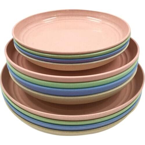 12 Pack Wheat Straw Plates Set,Dinner Dishes, Dinner Plate, for Salad,Pasta, Steak,Fruit(6.8inch,7.8inch, 8.8inch)