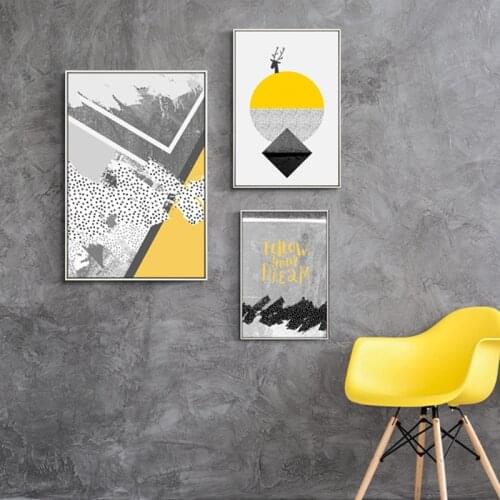 Nordic Creative Abstract Geometric Lines Wall Art Canvas Painting Prints Black White Yellow Posters for Living Room Home