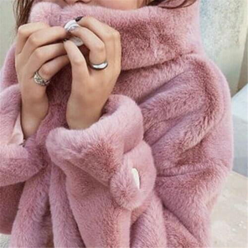 2021 New Winter Imitation Mink Fleece Hooded Mid-length Coat Women Coat Plus Cotton Warm Imitation Fur Coat Ladies Clothing