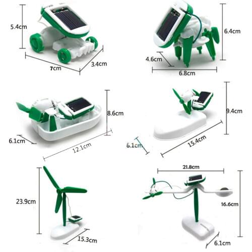 6-IN-1 Educational Learning Assembled Puzzle Power Solar Toys Car Boat Robot Animal Blocks Model Building Kits Gift for Children