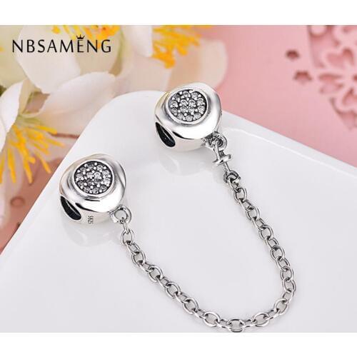 Authentic 925 Sterling Silver Beads Charm DAZZLING ELEGANCE Safety Chain Charms Fit Original Bracelets Women Jewelry