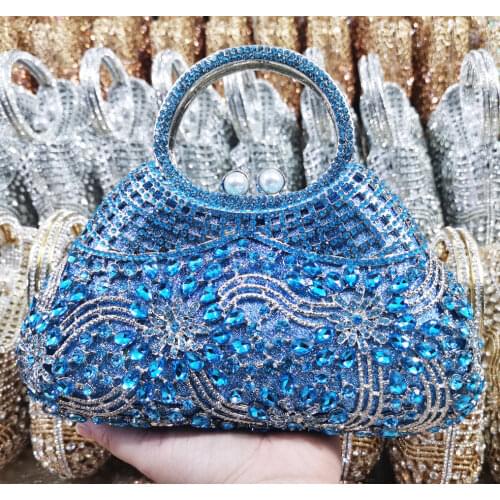 Light Blue Luxury Mini Tote Handbags Crystal Party Purse Women Wristlets Ladies Wedding Bags Day Clutches SM108