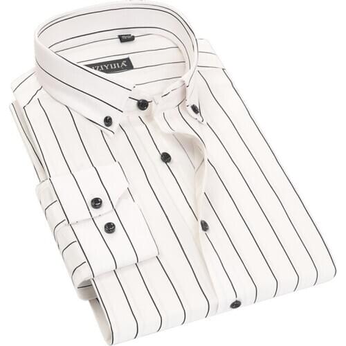 High Quality shirt without chest pocket 100% cotton soft slim striped fashion men dress shirts non-iron easy care male tops