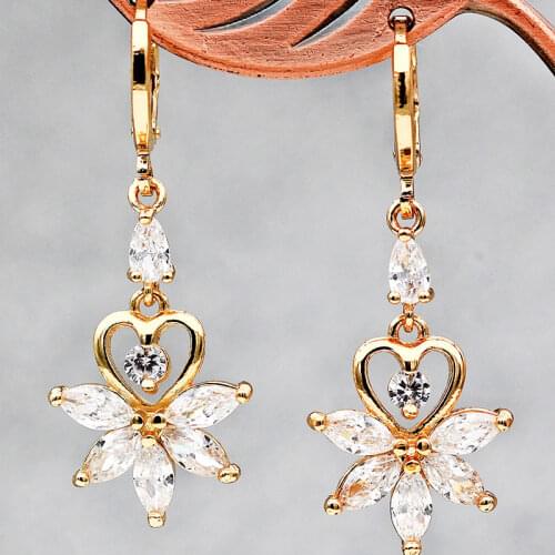 Luxury Korean Earrings Women 2019 Fashion Earrings Jewelry Boho Dangle Earrings Zircon Flower Gold Drop Earrings OBS2234