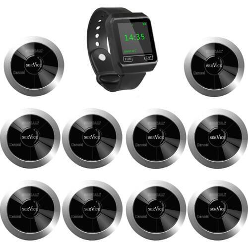 SINGCALL Paging System Wireless Queue Calling System to Call Waitress, Restaurant Caller,10 Two-Keys Buttons and APE6800 Watch