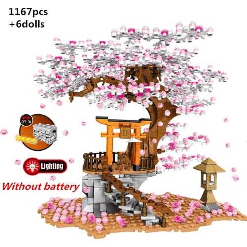 City Street View Sakura Inari Shrine Bricks Friends Cherry Blossom DIY Creator House Tree Building Blocks Model Kit Kids Toys
