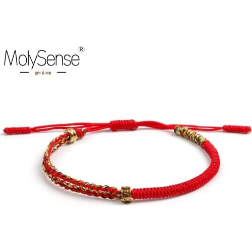 MolySense Handmade Tibetan Amulet Lucky Rope Charm Gold Color Braid ThreadBracelet & Bangles For Women Men Bracelets Bring Luck