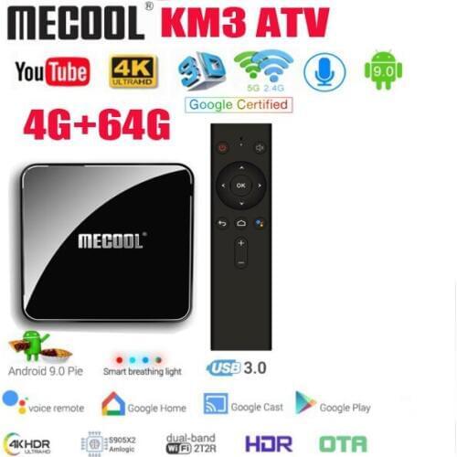 MECOOL KM3 ATV 5pcs Androidtv 9.0 TV Box Google Certified 4GB 64GB Amlogic S905X2 4K 2.4G 5G Dual Wifi BT4.0