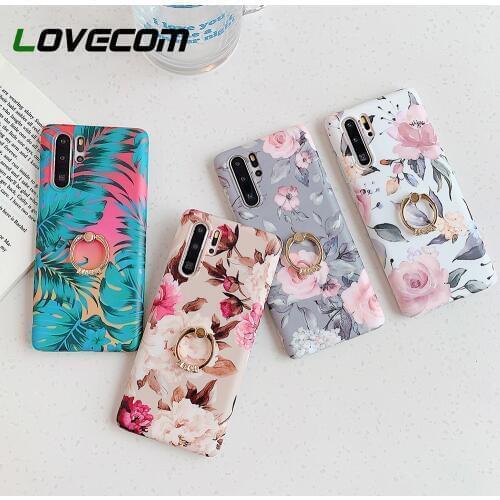 LOVECOM Vintage Flower Banana Leaf Phone Case For Huawei P40 P30 P20 Pro Lite Mate 30 Lite Finger Ring Soft IMD Phone Back Cover