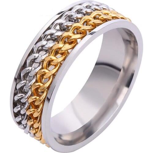 Rotatable Double Chain Stainless Steel Ring Men Punk Party Gothic Luxury Wedding Rings Valentine Wholesale Lots Bulk