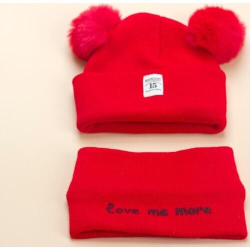 Boys and Girls Knitting Hat Two-piece Set Children Hat Neck Scarf Children warm Suit Wool Hat Alphabet Pattern