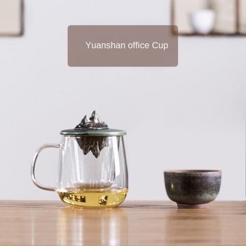 Japanese Style Glow Yuanshan Glass Office Cup Tea Water Separation Filter with Cover Large Mug Office Tea Drinking Cup Mug
