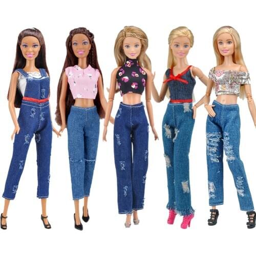 1 Set 1/6 Doll Clothes Doll Accessories Jeans Trousers Overalls Fashion Suit Daily wear Casual outfit For 30cm Doll