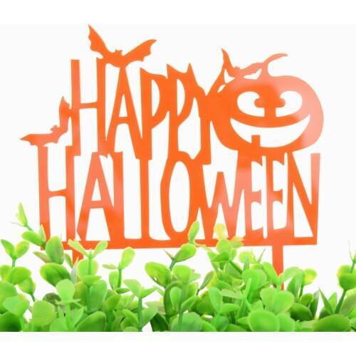 1pc Creative Pumpkin Happy Halloween Acrylic Cake Flag All Saints Day Cake Toppers For Halloween Party Cake Decoration Supplies