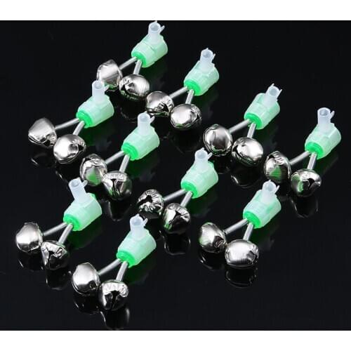 10pcs Sea Fishing Rod Bite Alarm Alert Twin Ring Bell Fish Pole Green Tip Clip Tackle Fish Alarm Reminder Accessories