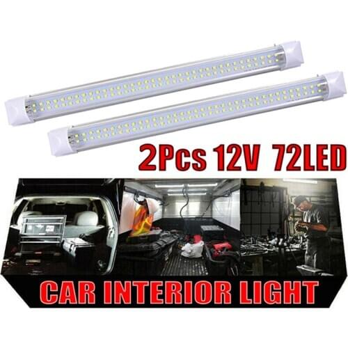 2pcs 72LED 12VCar Interior Bar Lamp Van Caravan ON/OFF Switch For Truck Trailer Caravan Touring Car White Strip Light