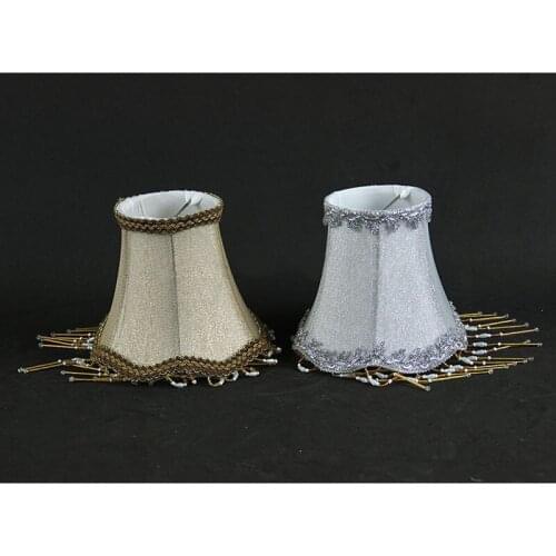 2PCS Gold/Silver Color Fabric Lamp Shades With Beads,High Quality Chandelier Wall Light LampShade,Clip On