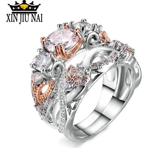 2/pcs Female Luxury Crystal Wedding Ring Set Fashion 925 Silver Jewelry Promise Love Bridal Engagement Rings For Women