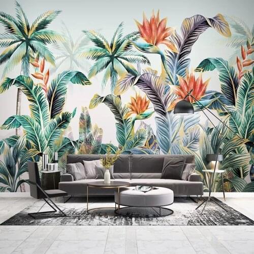 Custom 3D Photo Wallpaper Hand Painted Nordic Tropical Plant Green Leaves Large Mural Living Room Bedroom Non woven Wallpaper