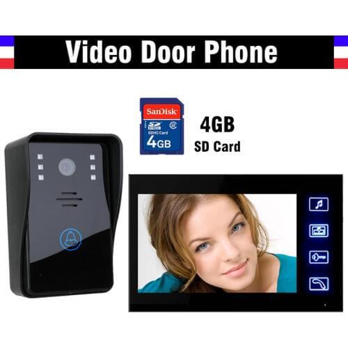 7 Inch LCD Touch Monitor Video Door Phone Doorbell IR Night vision Camera 4GB SD Card Recording Video Intercom Record video
