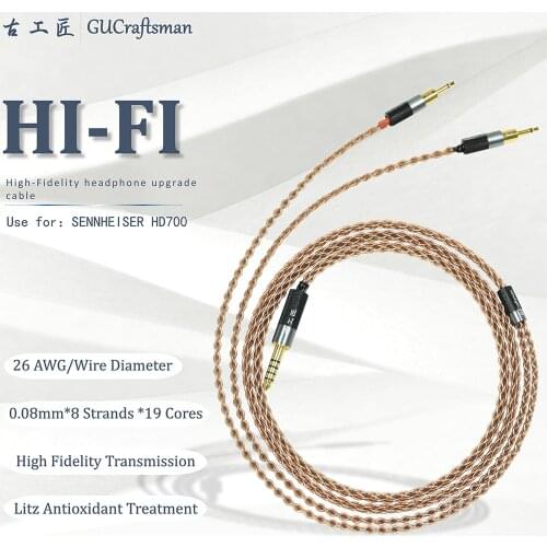 GUcraftsman 6N OCC copper for SENNHEISER HD700 4Pin XLR 2.5MM/4.4MM balance Headphone cable