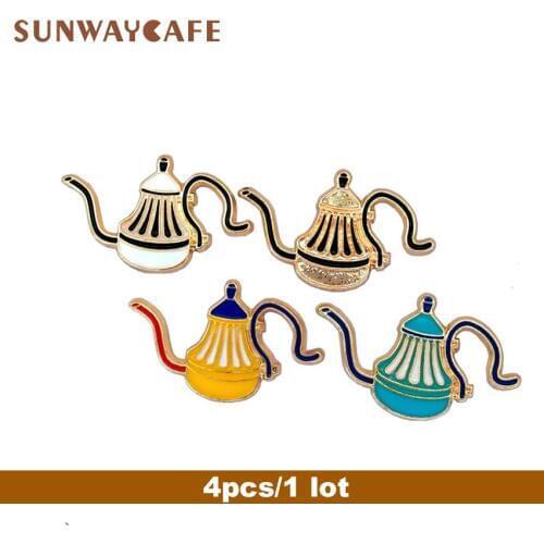 4pcs/1lot Barista Brooch Retro Coffee Machine Coffee Maker Cup Commemorative Badge Birthday Gift Metal Drip Broochs Accessories