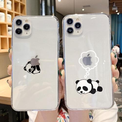 Funny Cute Panda Phone Case for iPhone 11 12 Pro XS Max Mini 7 8 6 6S Plus 5S SE X XR Soft Transparent TPU Back Cover Funda