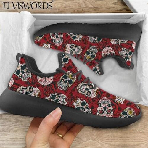 ELVISWORDS Cool Rose Skull Print Mens Vulcanized Shoes Durable Sport Sneaker 2021 Fashion New Lace-up Running Flat Shoe