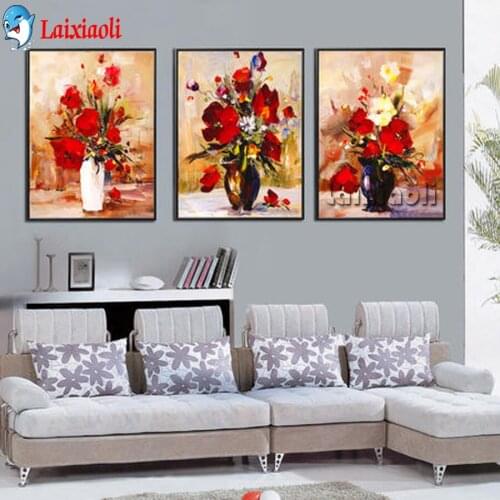 Full Square Round Diamond Embroidery vase of red poppy Flower Cross Stitch Diamond Painting Rhinestones Pictures Handicraft Gift
