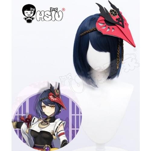 Kujou Sara Cosplay Genshin Impact Cosplay HSIU Pre Styled Dark blue gradient white short hair Free Brand wig Cap Game cosplay