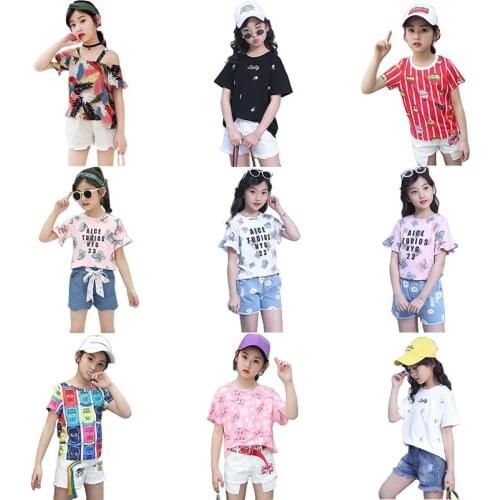 Summer Girls Clothes Short sleeve T-shirt+Denim shorts 2Pcs Outfits Kids Clothing For Tracksuit Suit Girls Children Clothing