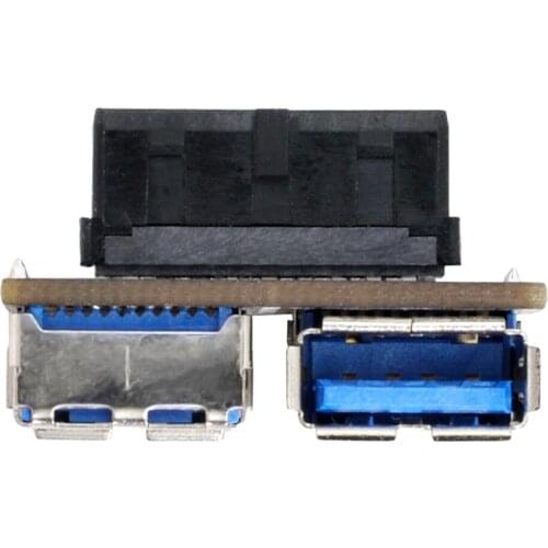 Motherboard 20/19 Pin Box Header Slot to Dual USB 3.0 A Type Female Adapter PCBA Flat Type