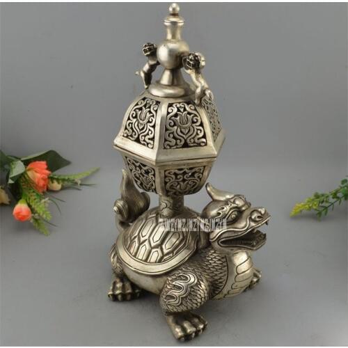 Copper Plated Silver Ornaments Buddhist Temple Incense Burner Carved Dragon Turtle Lion Incense Burner / Metal Censer Hot Sale