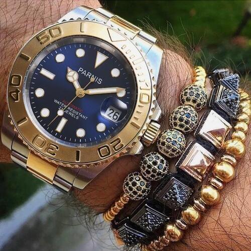 New Fashion Parnis 40MM Blue Dial Men Watch Miyota 8215 Sapphire Crystal Luminous Automatic Mechanical Mens Watches 2019 PA6079