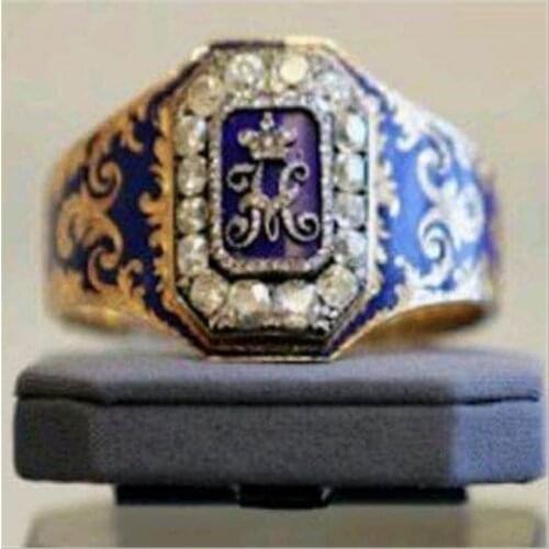 2021 New Arrival Mens Ring European and American Vintage Pattern Totem Geometric Blue Wild Print Anniversary Unisex Ring TRENDY