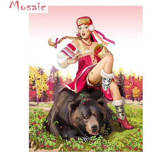 Wall Painting 5D Diy Diamond Painting Bear and Russia Girl,Diamond Embroidery sale mosaic Painting,puzzles 5d Diamond,arts