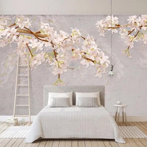 Custom Wall Mural Wallpaper 3D Stereoscopic Non-woven Embossed Pink Flowers Photo Wall Paper For Living Room Bedroom TV Backdrop