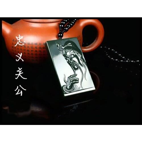 Natural Hetian yu stone carved Guangong pendant men atmosphere brand yu statue pendant jewelry with 18 Arhat rope