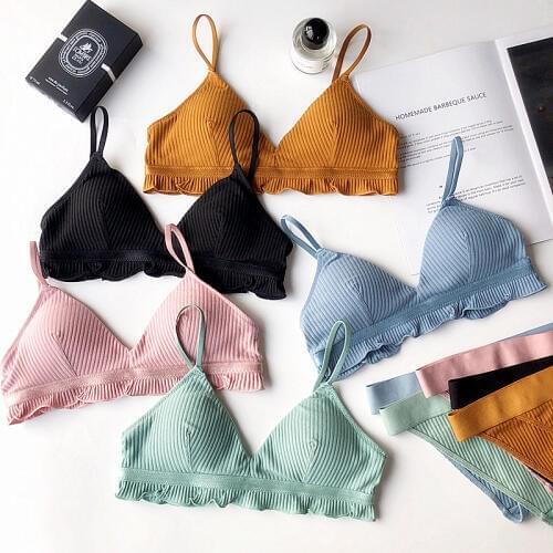 Small cup cotton cup comfortable young girls sleepwear wire free pad bra and panty sets Lingerie women Bralette panties