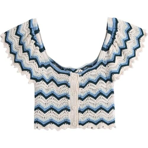 JC·KILIG New Summer 2021 Short Single Breasted Crochet Knit Blouse Women 1508