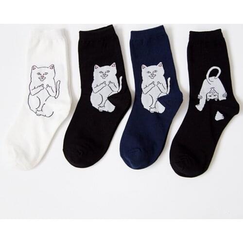New Hiphop Stree Socks Men Cotton Long Socks Harajuku Cat Men Woman Socks Sports Skateboard Street Hip Hop Socks Black 1pair