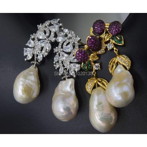 One pair FRESHWATER PEARL reborn keshi drop white earrings wholesale beads nature FPPJ
