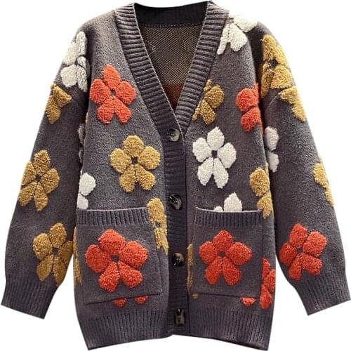 2021 Autum Sweater Women Korean Clothes Loose Embroidery Knit Cardigan Casual Plus Size Coat Winter Oversized Sweaters Sweet