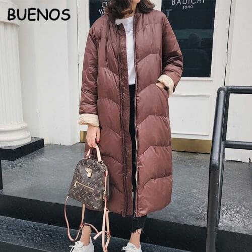 BUENOS 2019 autumn winter new 90% white duck down long down jacket female Korean solid color casual loose warm coat women