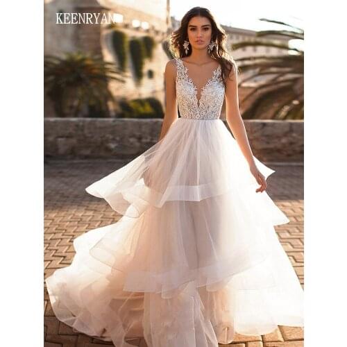 New Arrival Sexy A-Line Wedding Dress 2020 V Neck Lace Up Illusion Bridal Gown Vestido de Novia Plus Size