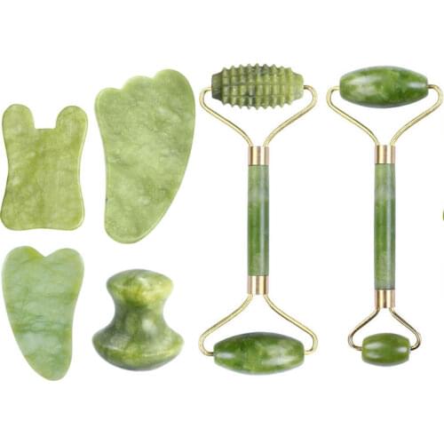 Drop Shipping Facial Massage Roller Gua Sha Board Double Heads Jade Stone Jade Roller Gouache Scraper Face Lift Slimming Beauty