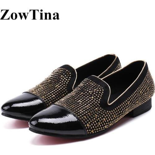 Luxury Crystal Men Flats Slip On Formal Dress Wedding Shoes Man Large Size 46 Zapatos Hombre Rhinestone Tenis Chaussure Homme